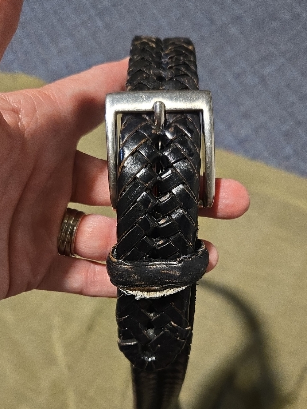 Braided Black Leather Men’s Belt with Silver Buckle